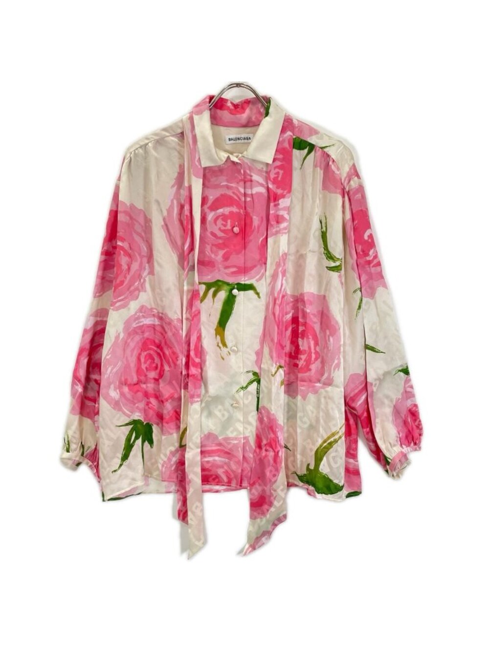 Balenciaga Pink Floral Ribbon Scarf Blouse 34